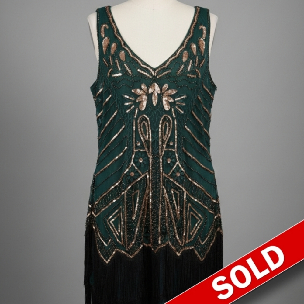 ❌️SOLD❌️ [[Babeyond]] Elegant Green and Gold Beaded Dress